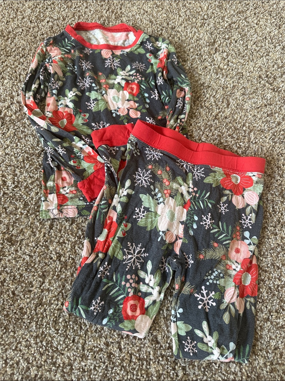 Little Sleepies Charcoal Floral Pajama Set with Coral Trim